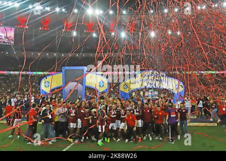19th October 2022; Maracana Stadium, Rio de Janeiro, Brazil; Final Copa do Brasil 2022, Flamengo versus Corinthians; Players of Flamengo celebrates winning after the match Stock Photo