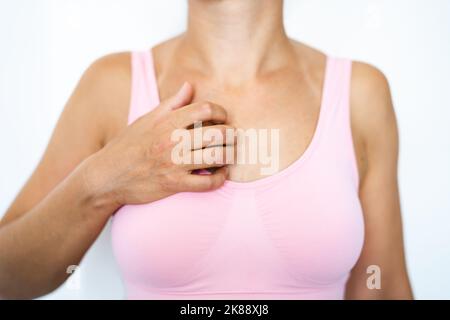 Scratching Itchy Skin. Sensitive Eczema Rash And Dermatitis Stock Photo