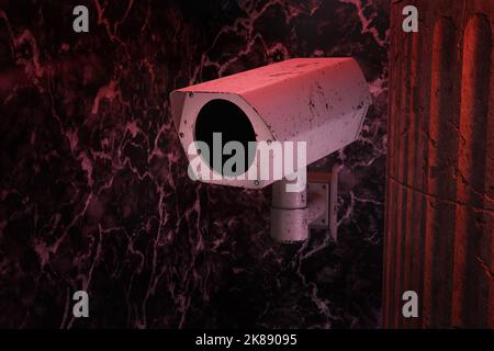 CCTV installed at a hidden corner.Concept of intensive monitoring, illegal surveillance and non-consent data collection of personal activities Stock Photo