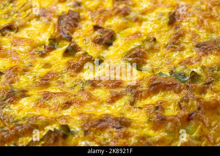 Quiche, a traditional French type of savory pie extreme macro detail closeup Stock Photo