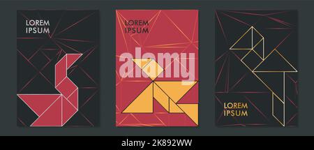 Colorful Covers set with tangram vector birds Stock Vector