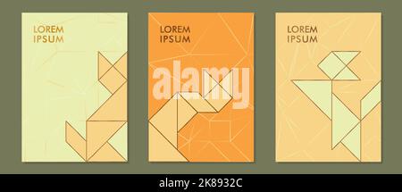Colorful Covers set with tangram vector cats. Stock Vector