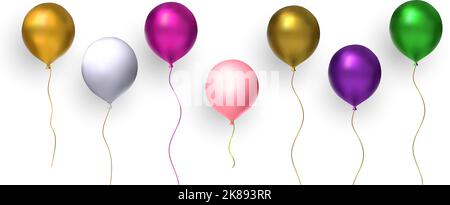 Balloon party colorful set isolated on transparent background. Vector realistic 3d celebration birthday glossy gift Stock Vector