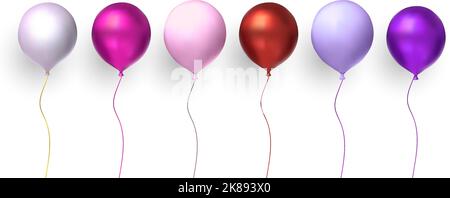 Balloon party colorful set isolated on transparent background. Vector realistic 3d celebration birthday glossy gift Stock Vector