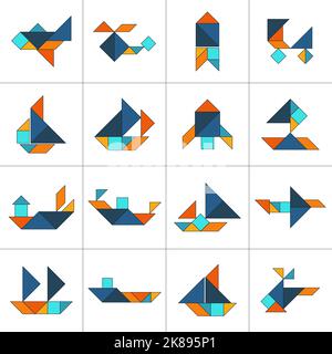 Tangram puzzle for kids. Set of tangram transport. Stock Vector