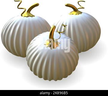 Halloween or Thanksgiving realistic pumpkin set isolated on white background. Ripe 3d October party pumpkins vector collection  Stock Vector