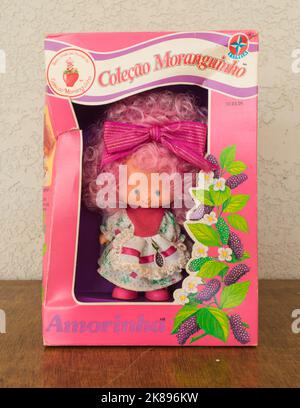 Tres Coroas, Brazil - Circa August 2022: 'Little Blackberry' doll (Amorinha) from the 1987 Strawberry Shortcake Brazilian collection 'Fruits and Flowe Stock Photo