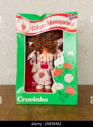 Tres Coroas, Brazil - Circa August 2022: 'Little Clove' doll (Cravinho) from the 1987 Strawberry Shortcake Brazilian collection 'Fruits and Flowers' b Stock Photo