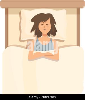 Girl insomnia icon cartoon vector. Sleep bed. Stress tired Stock Vector