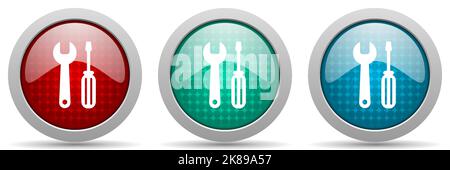 Tool vector icon set, glossy web buttons collection Stock Vector