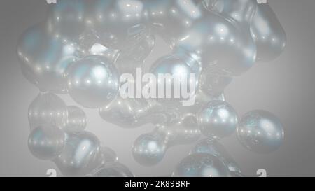 3D rendering abstract artistic surreal object based on metabolic spheres in the process of fusion. Fluid morphing. Scattering, merging and overflowing Stock Photo