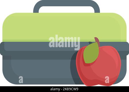 Red apple lunch box icon cartoon vector. Kid food. Snack meal Stock Vector
