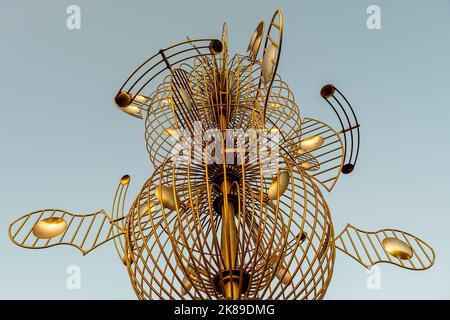 Wind sculpture on public roadway at sunset Cesar Manrique,Tahiche Lanzarote Canary Islands Spain Stock Photo