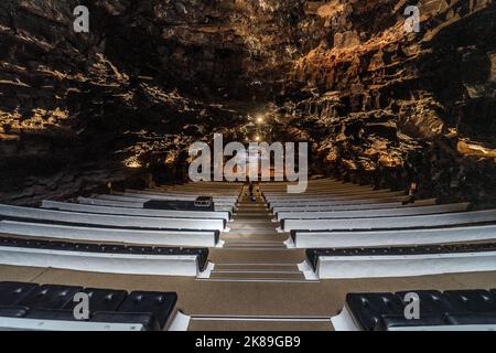 Famous tourist attraction - Los Jameos Del Agua. Concert hall in the grotto. Stock Photo