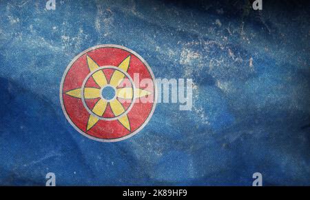 retro flag of Baltic Finns Kven people with grunge texture. flag representing ethnic group or culture, regional authorities. no flagpole. Plane design Stock Photo