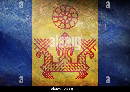 retro flag of Baltic Finns Izhorians with grunge texture. flag representing ethnic group or culture, regional authorities. no flagpole. Plane design, Stock Photo