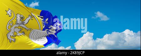 flag of Bantu peoples Toro people at cloudy sky background, panoramic view. flag representing ethnic group or culture, regional authorities. copy spac Stock Photo
