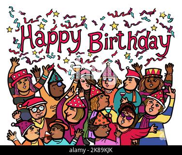 Cartoon Birthday Party Drawing - HelloArtsy