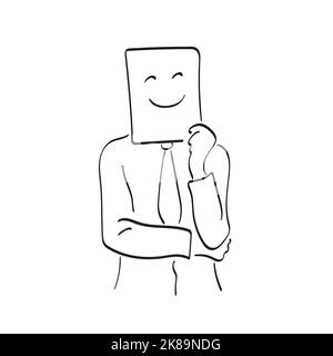 line art businessman holding paper with smile on his face illustration vector hand drawn isolated on white background Stock Vector