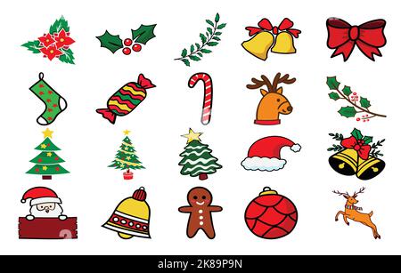 Set of Christmas design element in doodle style Stock Vector