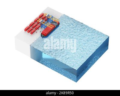 3d rendering cargo ship or vessel with containers in ocean model Stock Photo