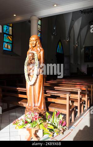 Woodcarving, Notre Dame Cathedral, Papeete, French Polynesia Stock Photo