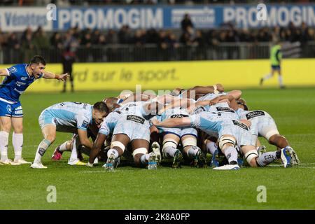 Scrum introduction by Samuel Boissinot of Massy during the French championship Pro D2 rugby union match between RC Vannes and RC Massy Essonne on October 21, 2022 at La Rabine stadium in Vannes, France - Photo Damien Kilani / DPPI Stock Photo