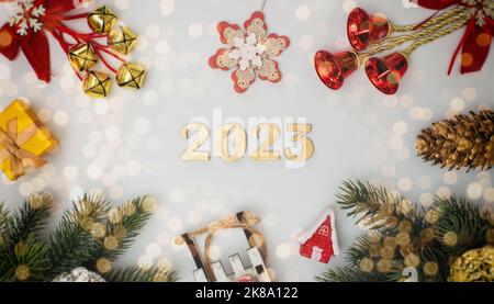 Christmas decoration with fir and gifts on a white background. Christmas Evergreen Branches Christmas decoration . Christmas, winter, new year concept Stock Photo