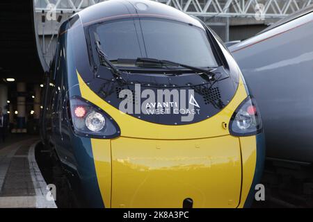 File photo dated 09/12/19 of the front of an Avanti West Coast train as rail passengers faced fresh travel misery on Saturday because of a strike which hit services on some of the busiest routes in the country. Members of the Rail, Maritime and Transport union (RMT) on Avanti West Coast walked out for 24 hours in a row over rosters. The company advised passengers to check before they travel, warning of a "significantly reduced" timetable during limited operating hours. Avanti West Coast will run one train an hour from London Euston to each of Manchester, Glasgow, and Liverpool, with services t Stock Photo
