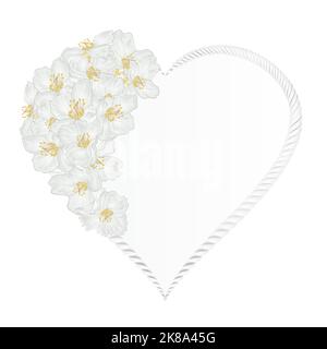 Floral  frame heart with  Jasmine   vintage  festive  background vector illustration editable hand draw Stock Vector
