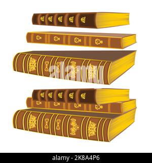 Three old leather-bound books vintage hand draw vector Stock Vector