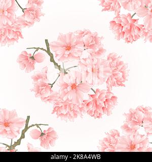 Seamless texture twig tree  sakura blossoms vintage hand draw  natural pink background vector illustration Stock Vector
