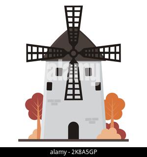 Windmill in cartoon style, vector isolated illustration on a white background Stock Vector