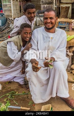 SHENDI, SUDAN - MARCH 5, 2019: Man with boys on a street in Shendi, Sudan Stock Photo