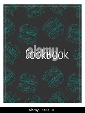 Cookbook background with blue burger hand drawn. Vector illustration Stock Vector