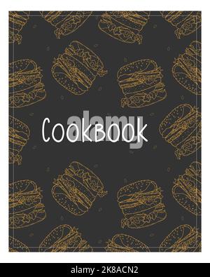 Cookbook background with orange burger hand drawn. Vector illustration Stock Vector