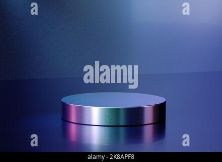 Background vector purple glossy round podium stage in blue empty room with cyan blue walls scene background. Stock Photo