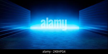 Neon showcase room with horizontal neon light surrounded by two walls. Abstract copy space banner design room Stock Photo