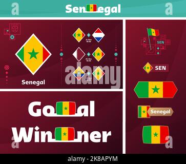 senegal national team design media kit graphic collection. 2022 world Football or Soccer Championship design elements vector set. Banners, Posters, So Stock Vector
