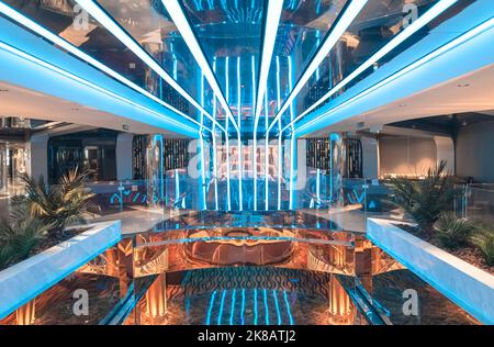 View of the gallery on deck 8 inside the cruise ship MSC Seaside, MSC Cruises cruise ship on July 15, 2021. Stock Photo