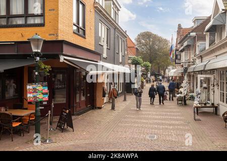 Street in the center of the small touristic village Den Burg on the Wadden Island of Texel in the Netherlands. Stock Photo