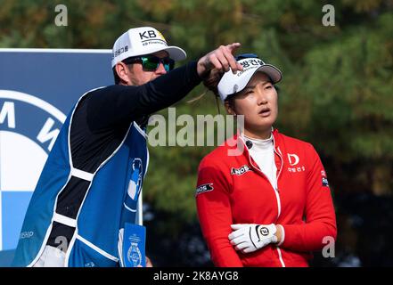 Wonju, South Korea. 22nd Oct, 2022. Su-Hyun Oh of Australian, reacts on the 3th hole during the third round of the BMW Ladies Championship at Oak Valley Country Club in Wonju, South Korea on October 22, 2022. (Photo by: Lee Young-ho/Sipa USA) Credit: Sipa USA/Alamy Live News Stock Photo