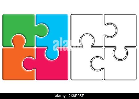 Four pieces jigsaw puzzle isolated, 3d rendering Stock Photo