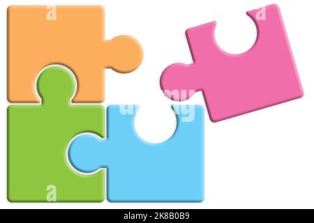 Four pieces jigsaw puzzle isolated, 3d rendering Stock Photo