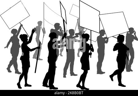 Silhouette Demonstrator Crowd Protest Rally Strike Stock Vector