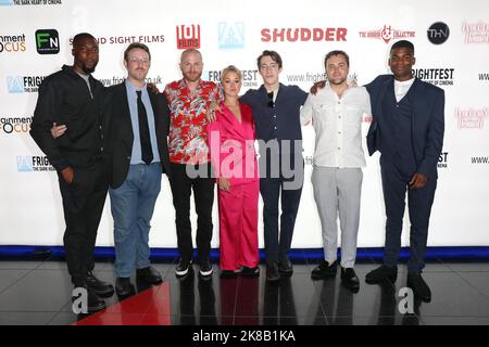 Nobuse Jnr., Ben Jacques,Tommy Boulding, Hannah Traylen, Louis Walwyn, Ross Coles and Malachi Pullar-Latchman attend 'The Hounded' film premiere at Ar Stock Photo