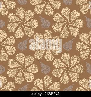 Vector seamless pattern with decorative pears. Sophisticated design in natural colors. Stock Vector