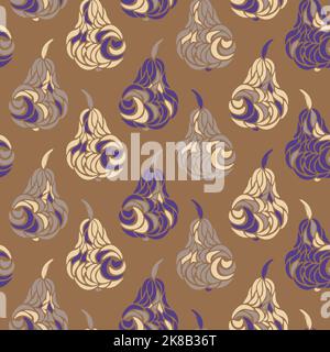 Vector seamless pattern with hand drawn pears. Fancy design with decorative pears. Stock Vector