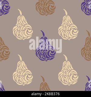 Vector seamless pattern with decorative pears. Hand drawn design with pears. Stock Vector