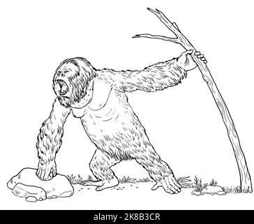 Prehistoric primates gigantopithecus. Giant orangutan. Ancestors of humans for coloring book. Stock Photo